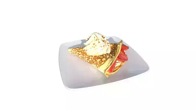 Strawberry Crepes with Yogurt Cream Low-poly 3D model 3