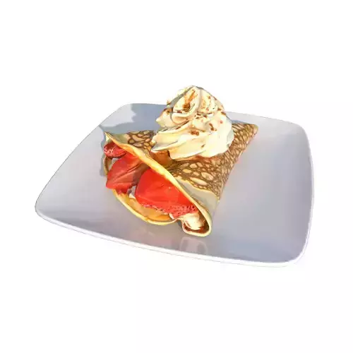 Strawberry Crepes with Yogurt Cream Low-poly 3D model 2
