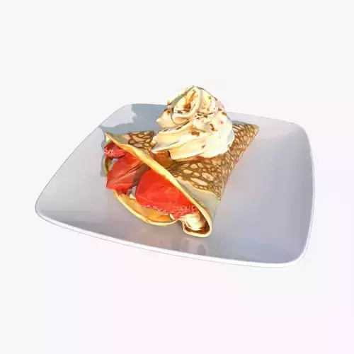Strawberry Crepes with Yogurt Cream Low-poly 3D model