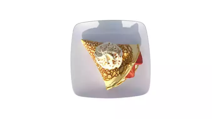 Strawberry Crepes with Yogurt Cream Low-poly 3D model 7