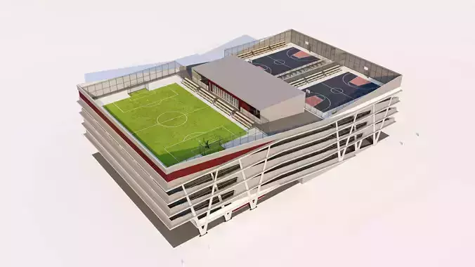 Multi Storey Parking Plaza with Rooftop Sports Court 3D model