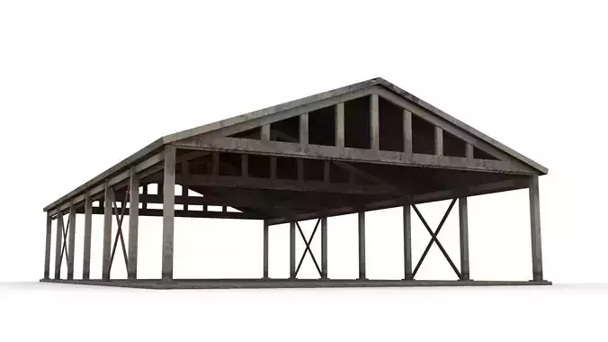 Hangar wooden structure with roof Low-poly 3D model