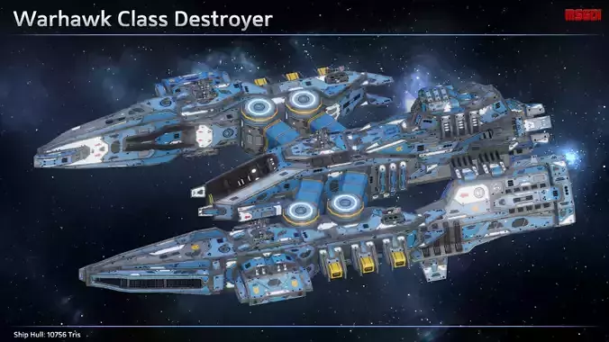 Spaceship Destroyer Warhawk Low-poly 3D model