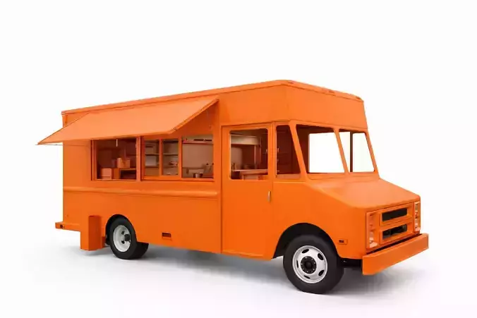 Orange Food Truck Modern Street Food  Mobile Kitchen Vehicle