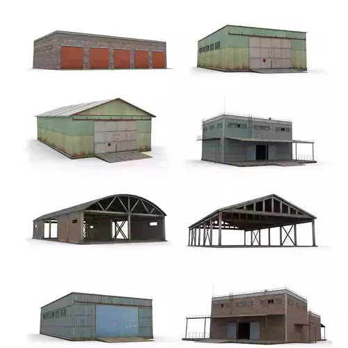 Pack-Hangar industrial warehouse Low-poly 3D model