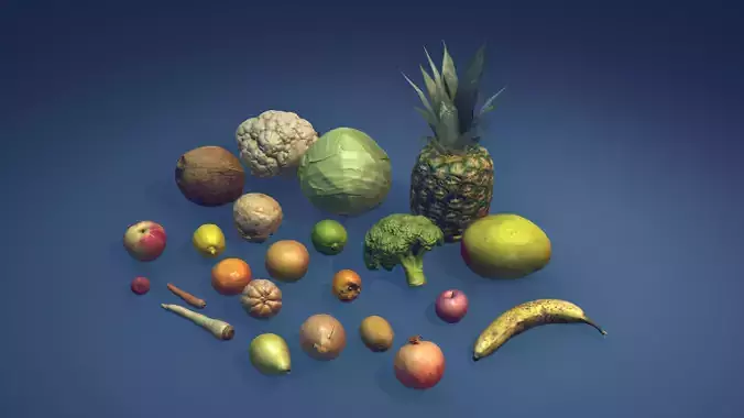 Photorealistic fruits and vegetables Low-poly 3D model