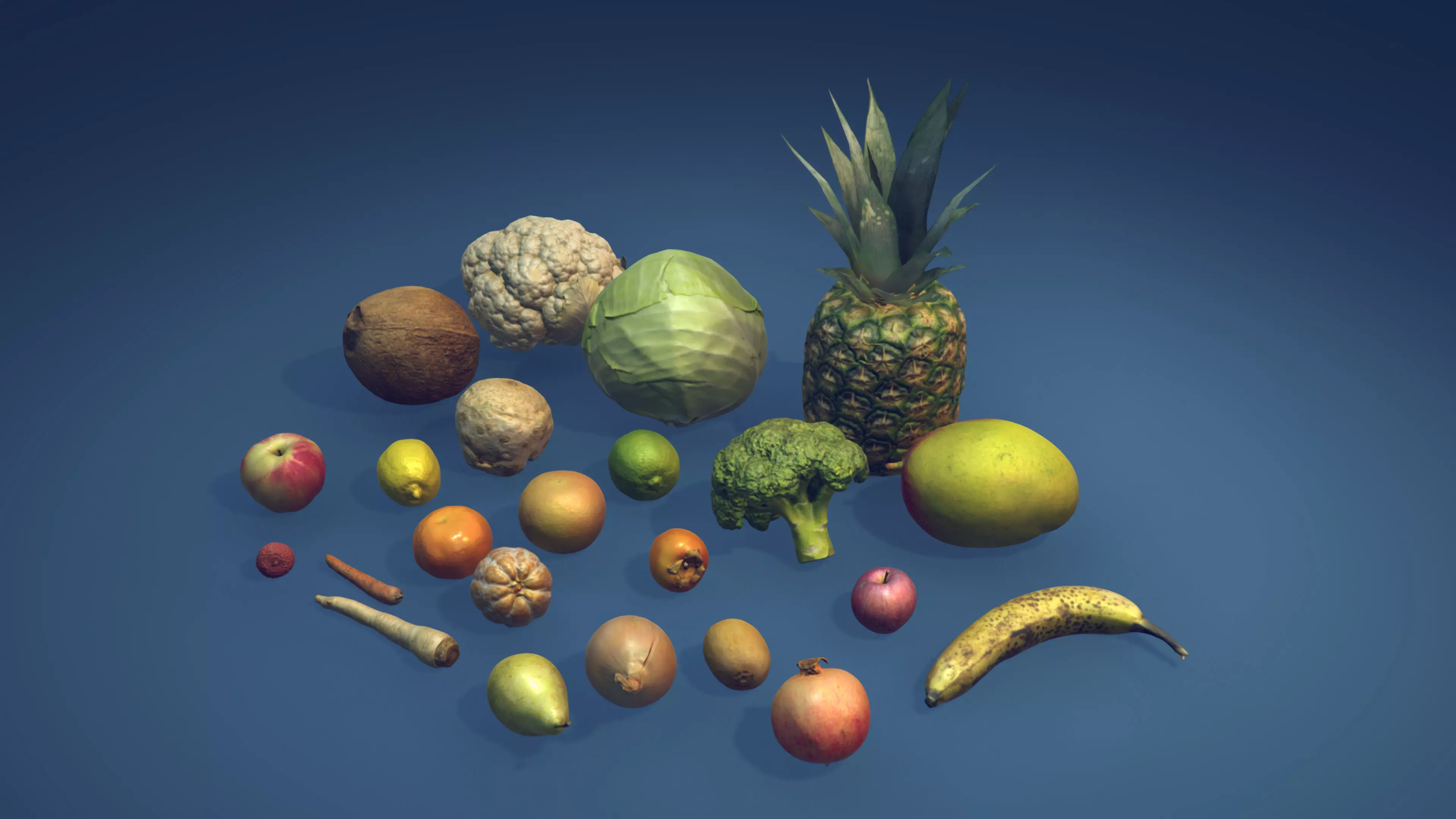 Photorealistic fruits and vegetables Low-poly 3D model