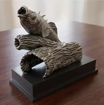 Jumping Fish on Log Trophy Sculpture Model 3D print model