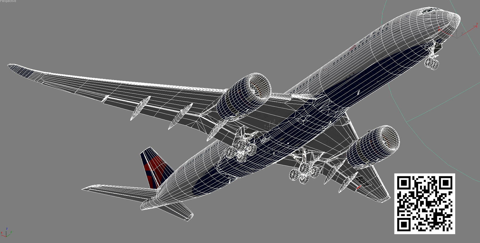 Airbus A350-900 XWB Delta airlnes Low-poly 3D model_17