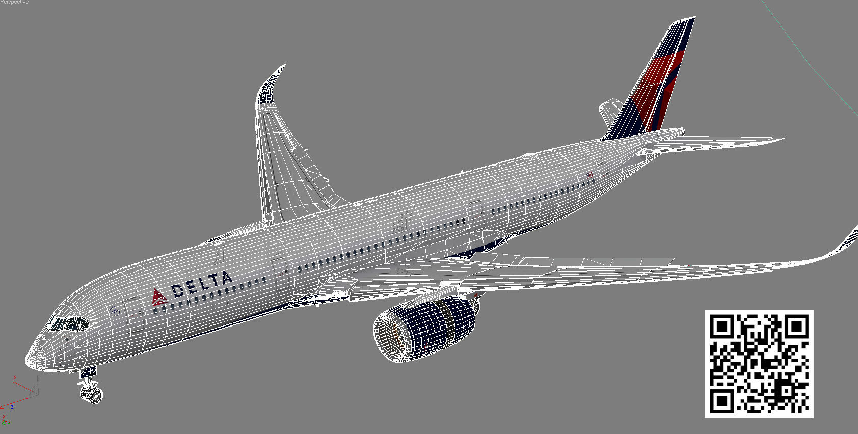 Airbus A350-900 XWB Delta airlnes Low-poly 3D model_16