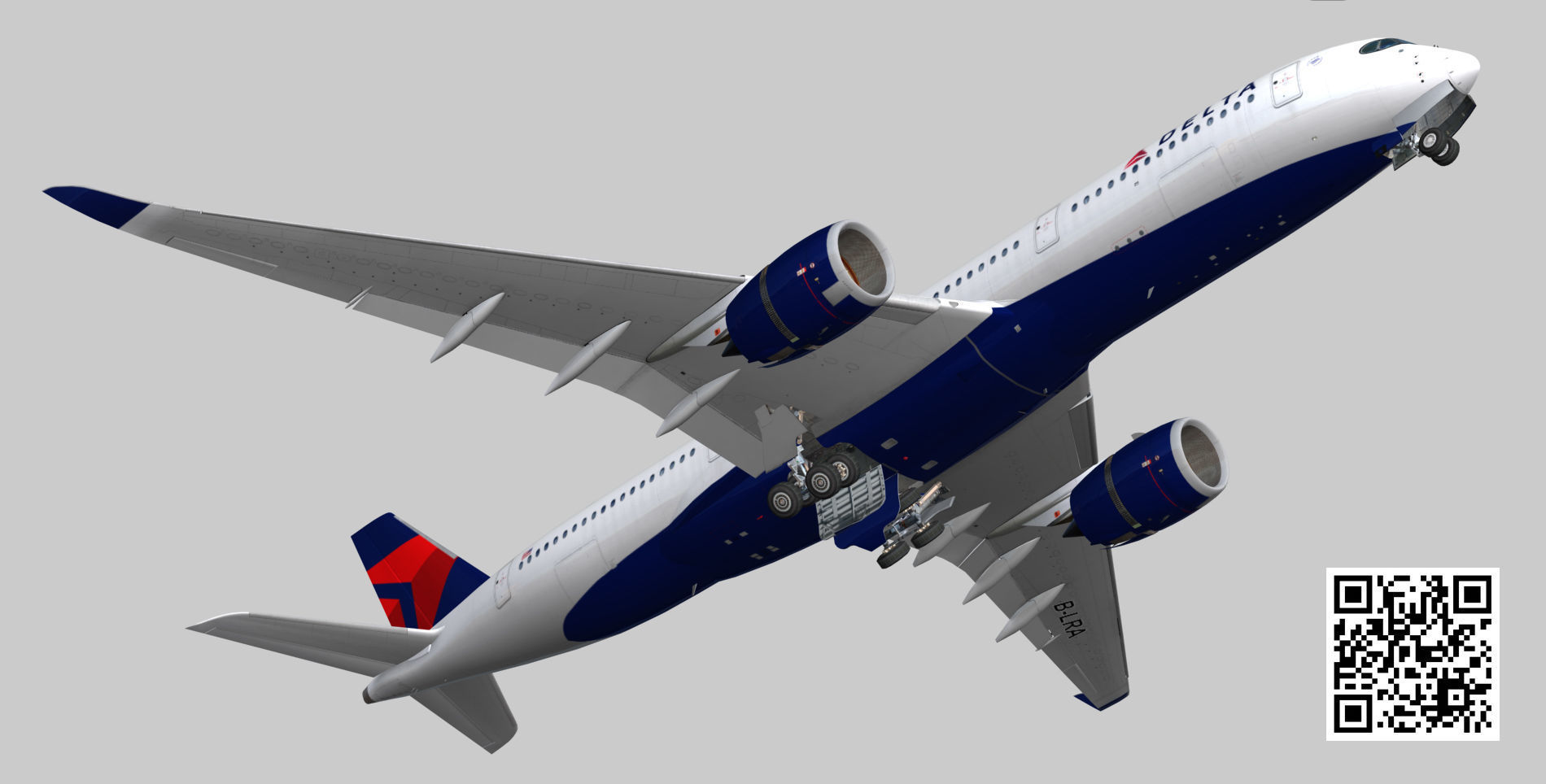Airbus A350-900 XWB Delta airlnes Low-poly 3D model_10