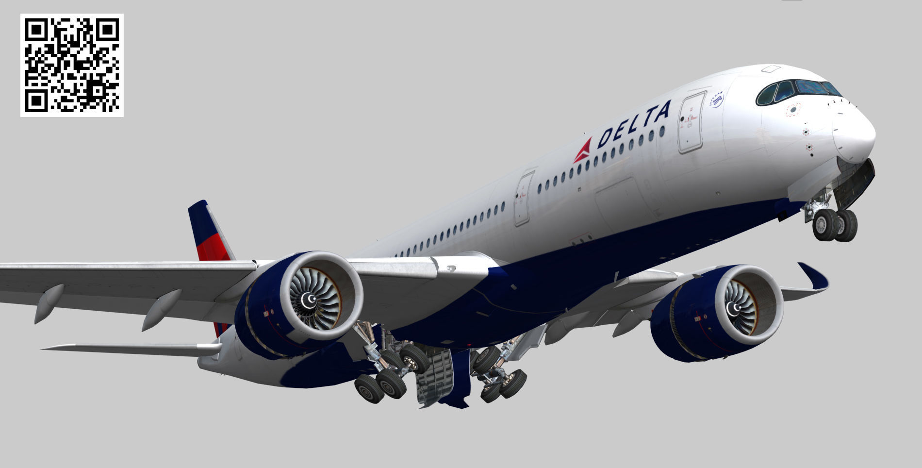 Airbus A350-900 XWB Delta airlnes Low-poly 3D model_7