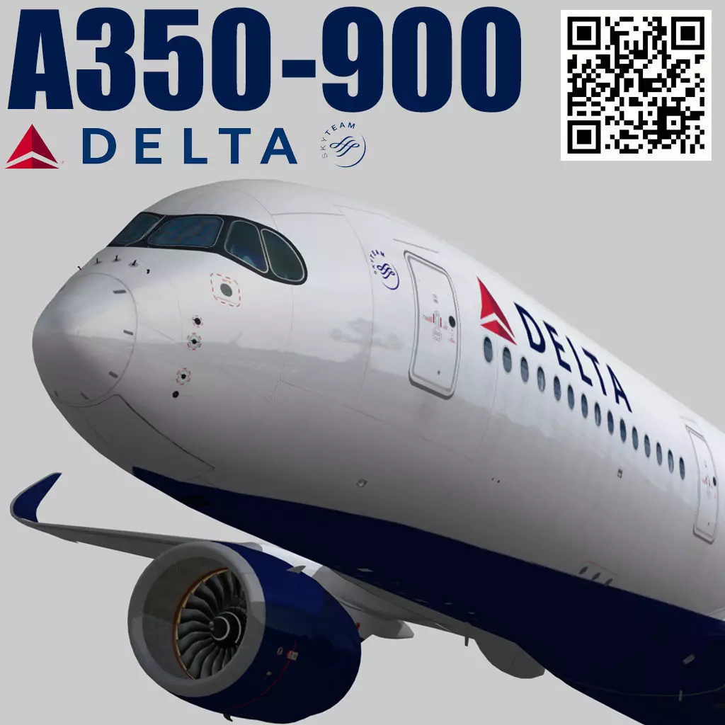 Airbus A350-900 XWB Delta airlnes Low-poly 3D model_0