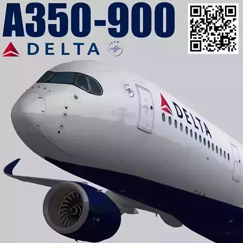 Airbus A350-900 XWB Delta airlnes Low-poly 3D model