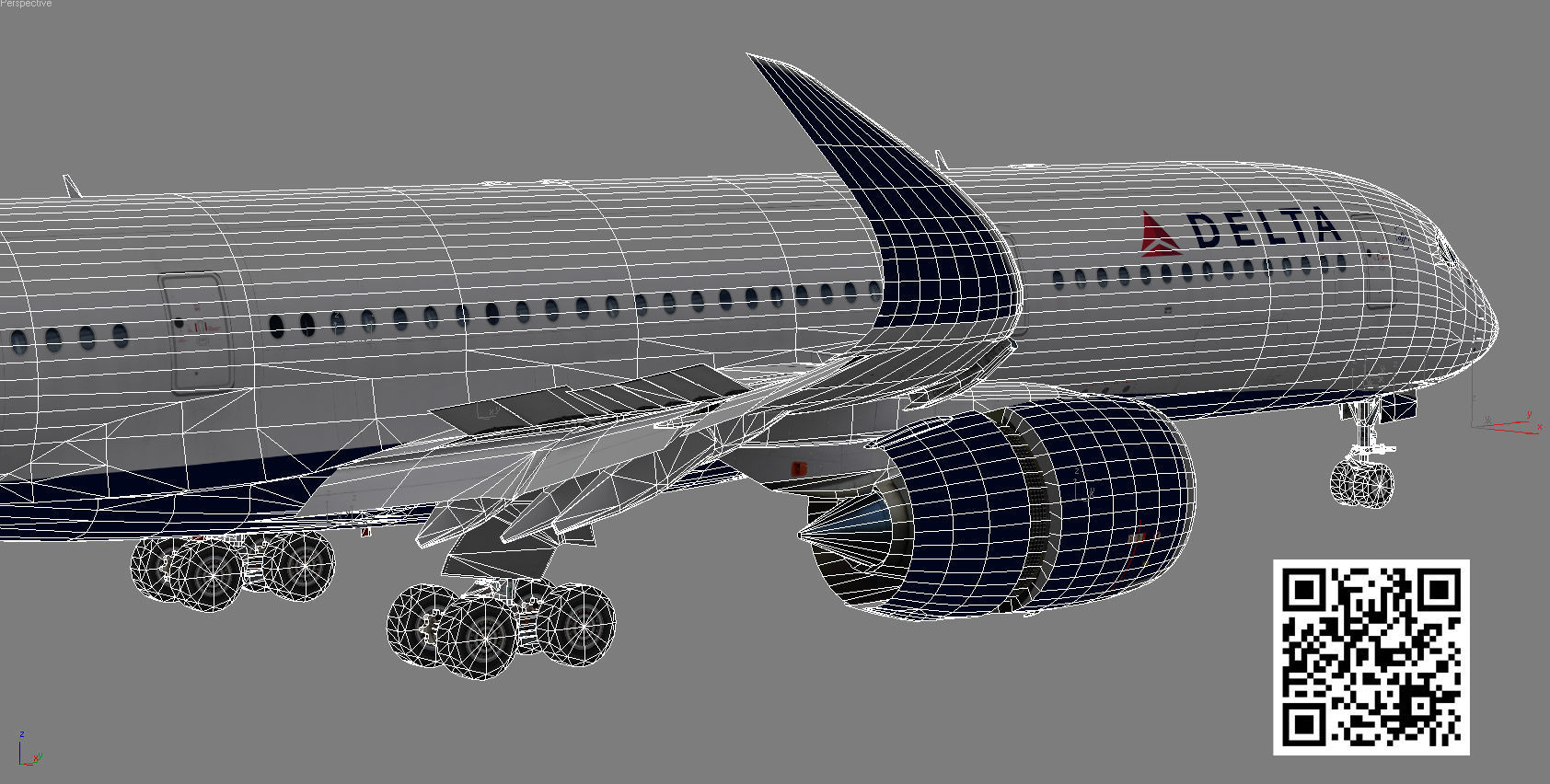 Airbus A350-900 XWB Delta airlnes Low-poly 3D model_15