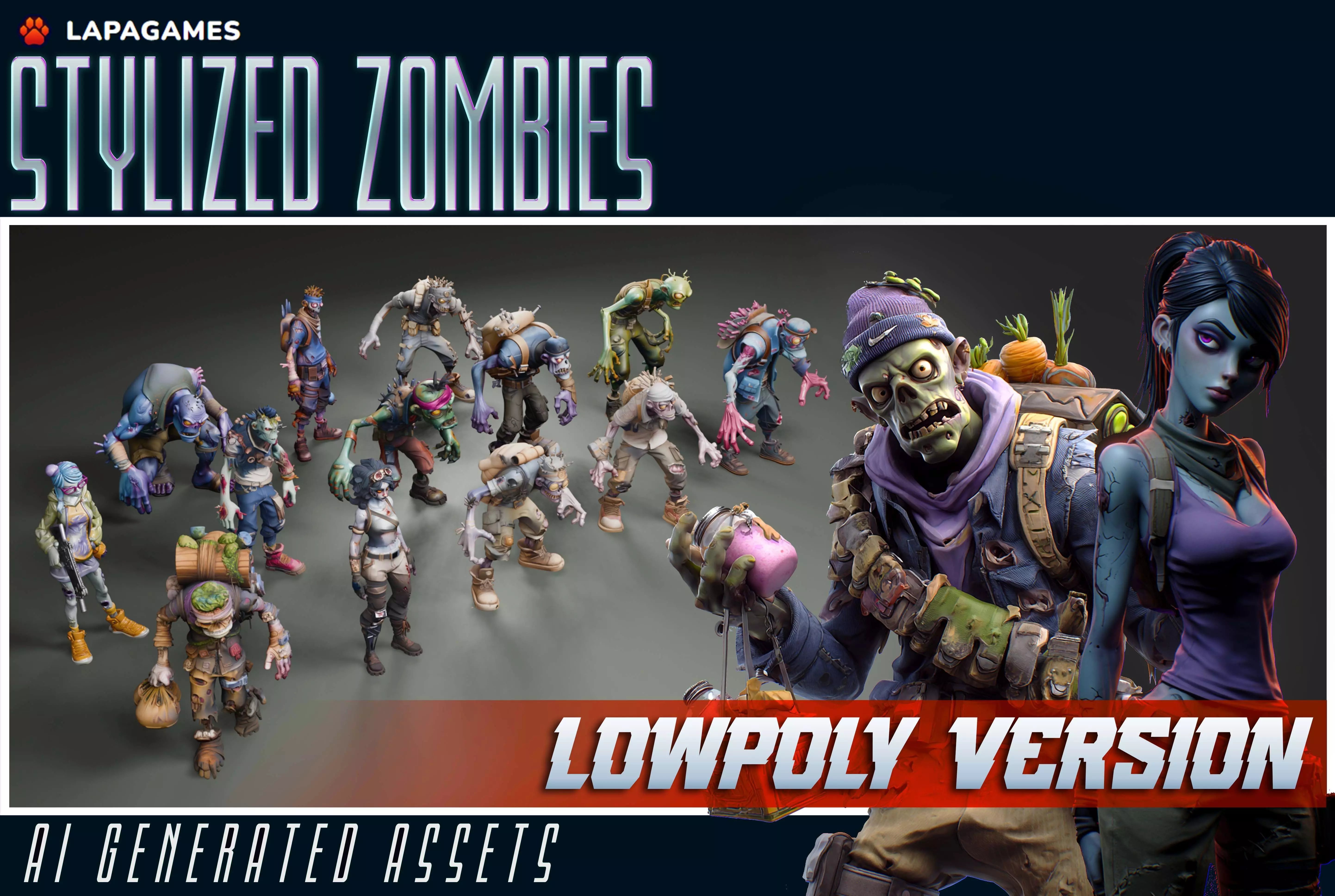 Stylized Zombies LowPoly Low-poly 3D model