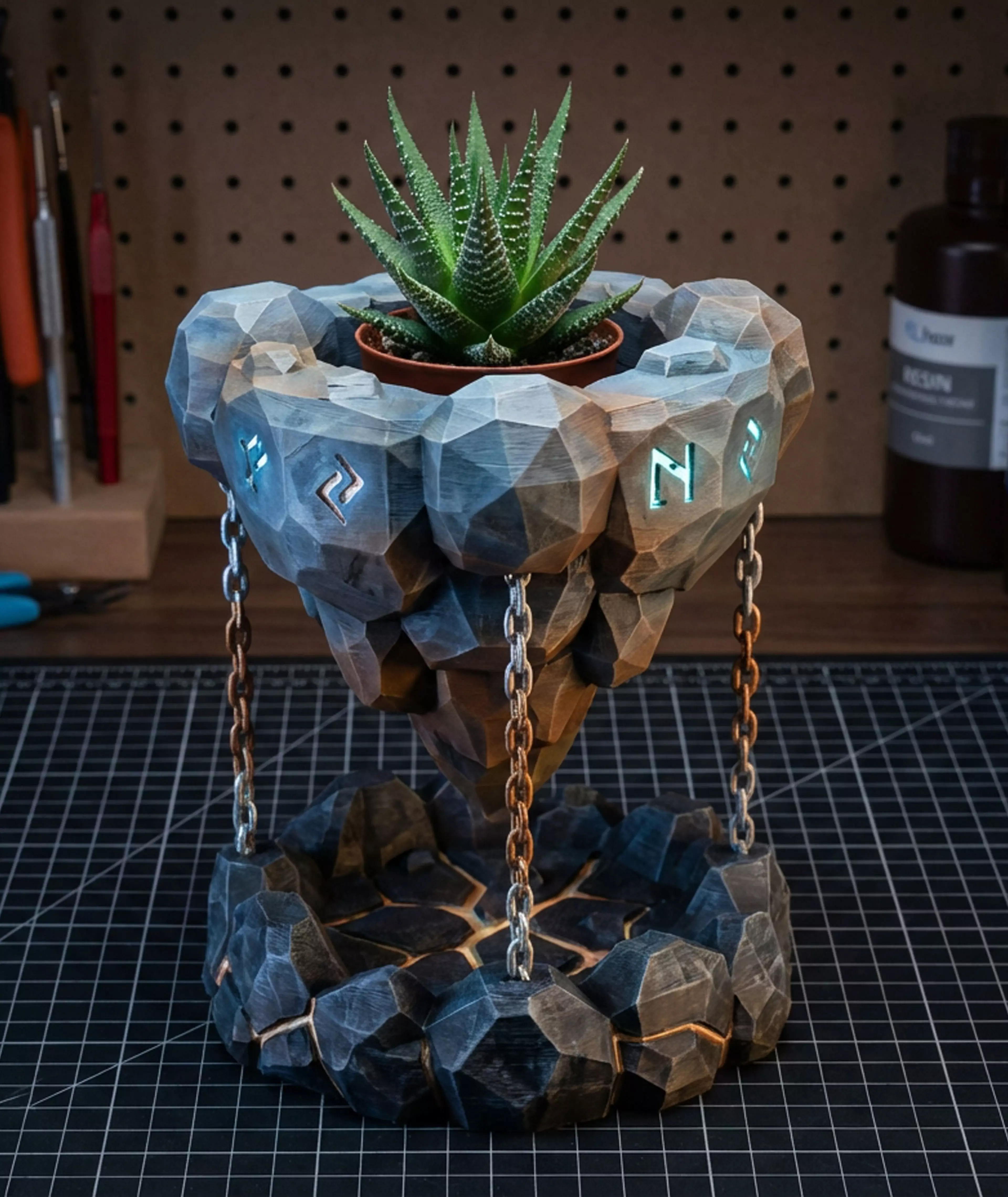 Floating Fantasy Island Planter Magic Runes Pot Free 3D print model