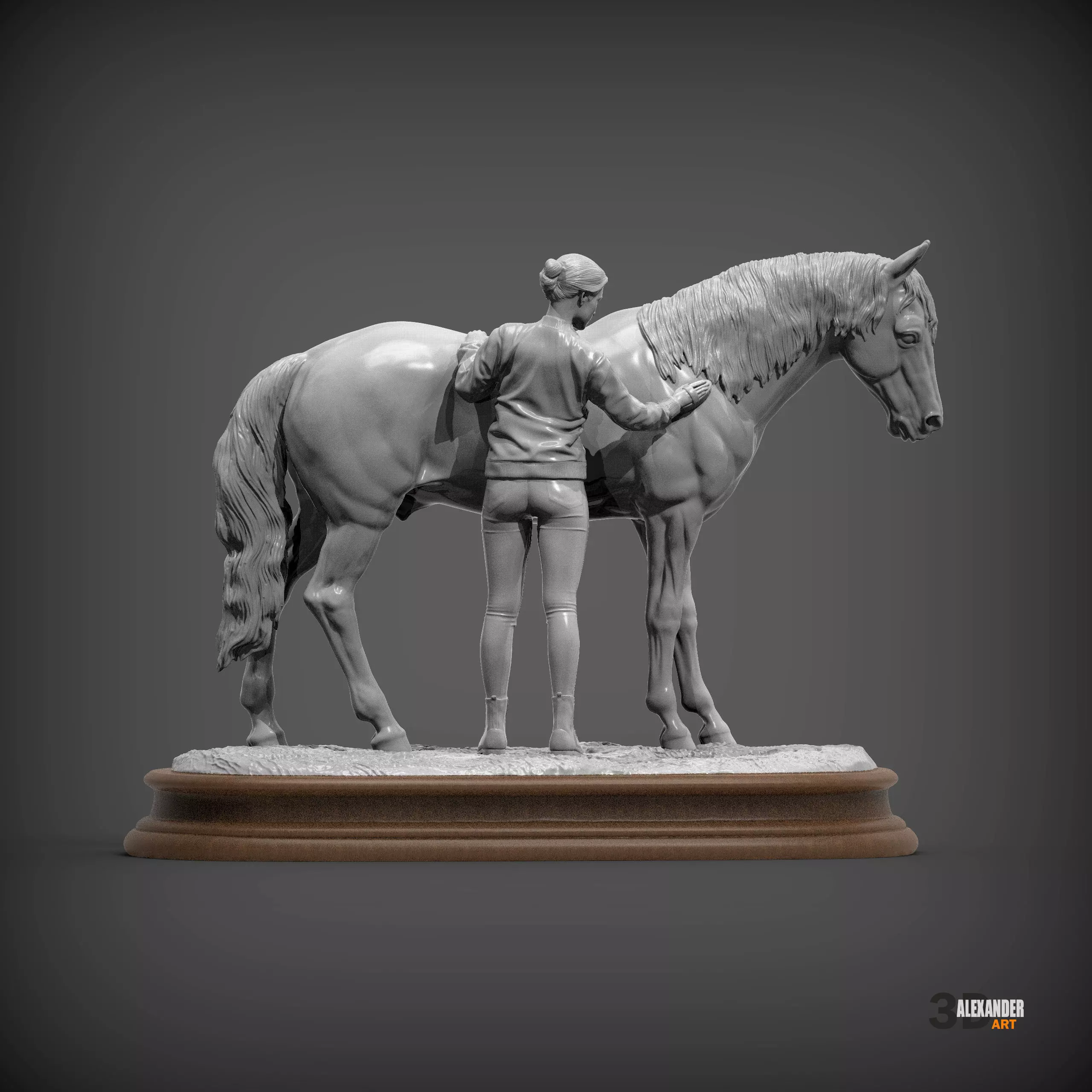 A girl combing a horse 3D print model