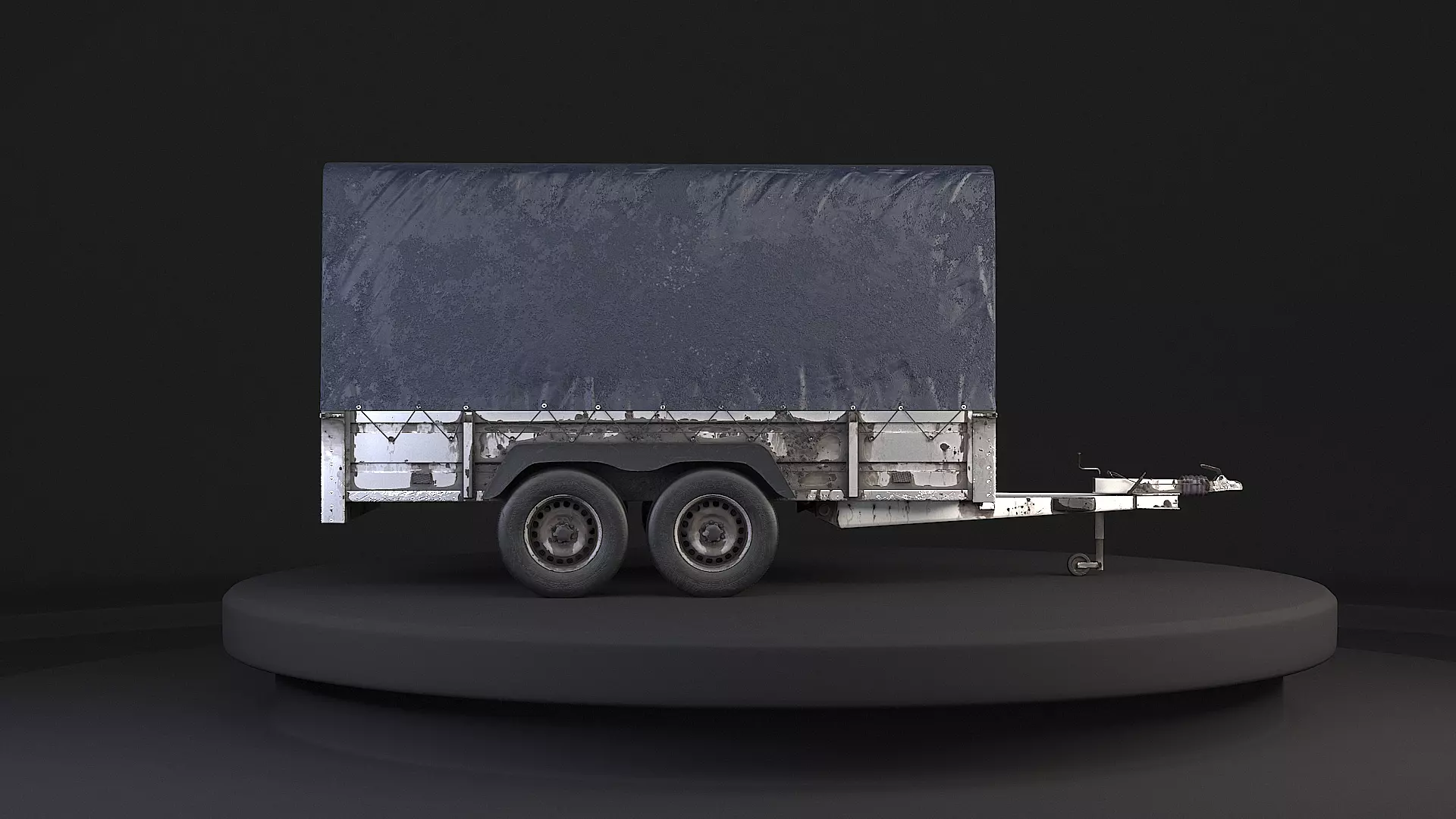 Utility Tandem-axle Car Trailer with Cover Rusted 3D model