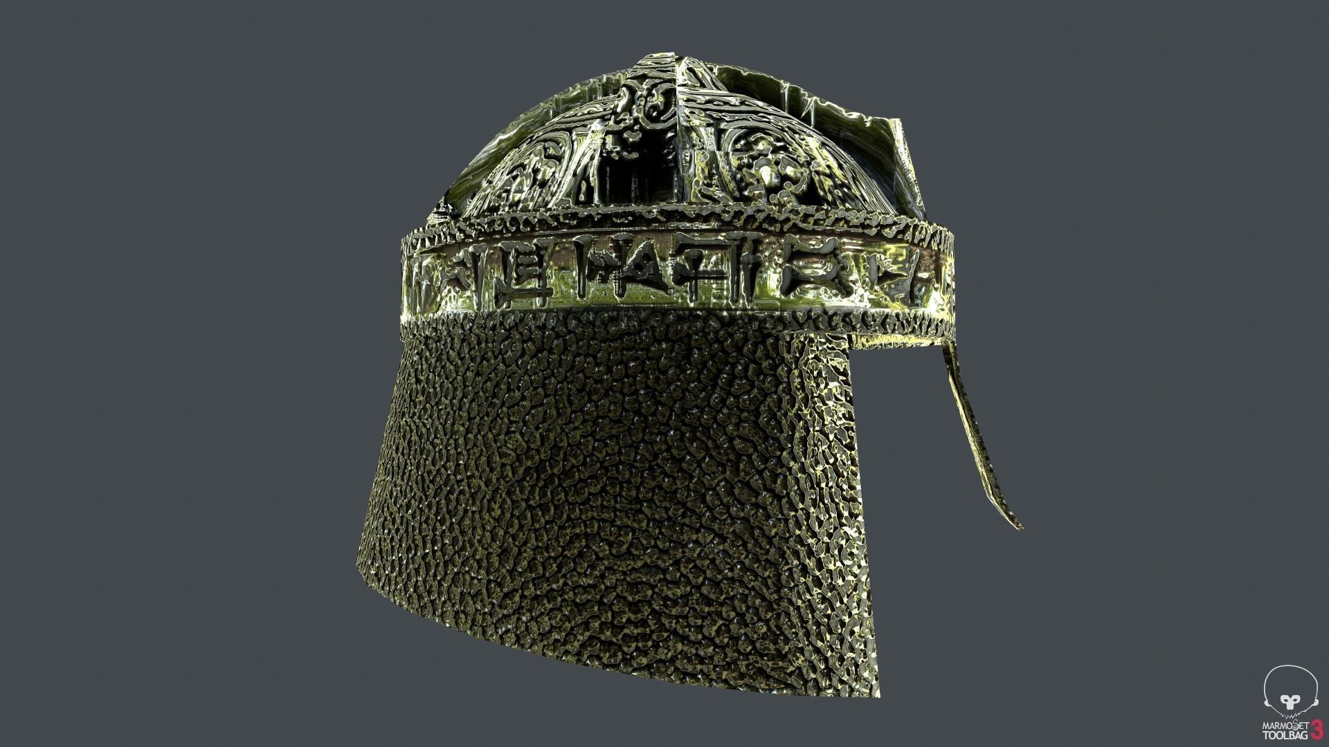 Engraved Steel Helmet Free low-poly 3D model_6