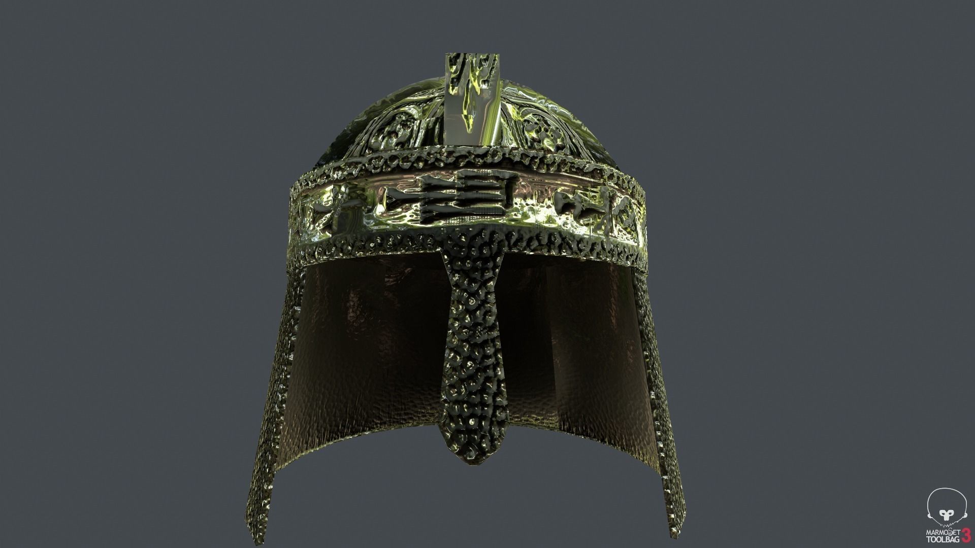 Engraved Steel Helmet Free low-poly 3D model_2