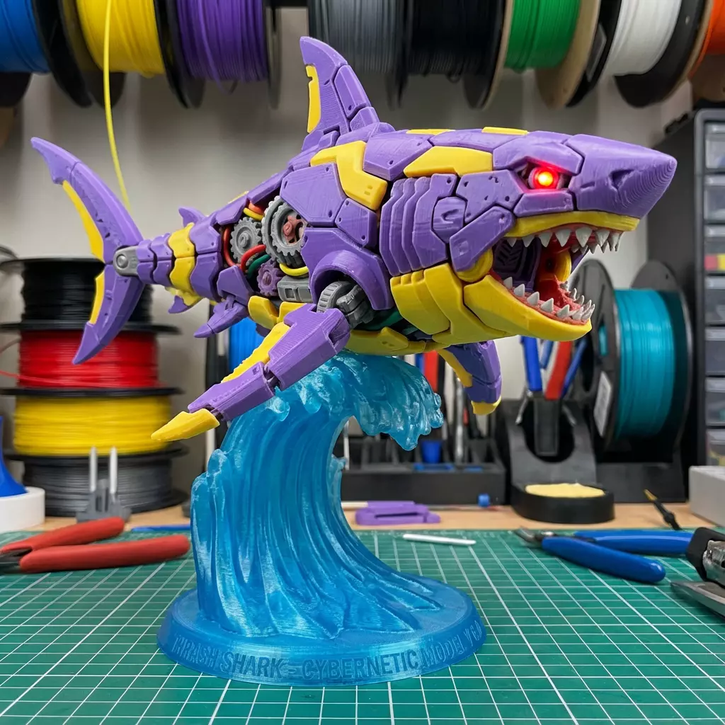 Mecha Shark Attack Statue Sci-Fi Ocean Figure 3D print model
