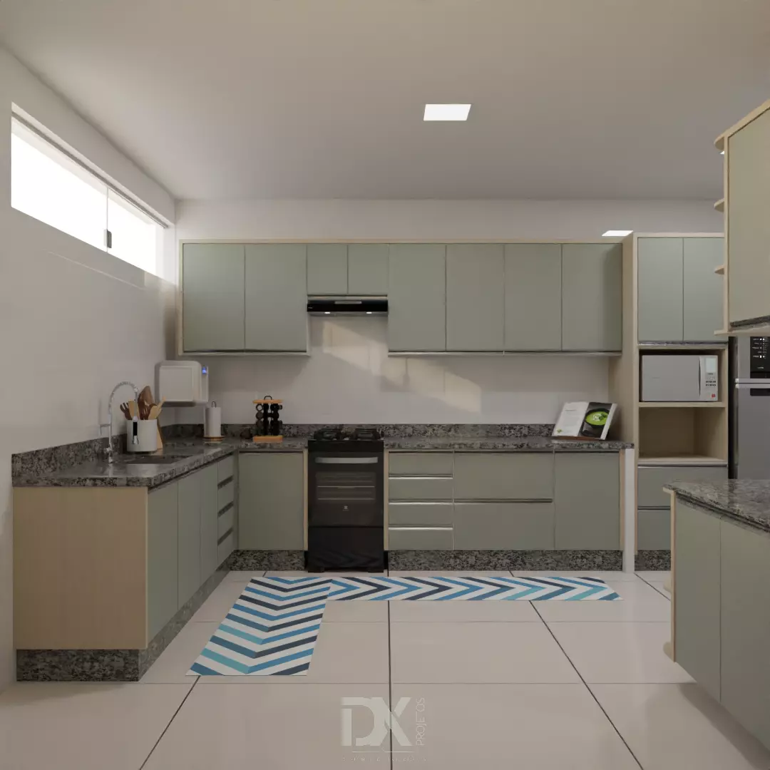 Modern Sage Green and Oak Kitchen 3D model