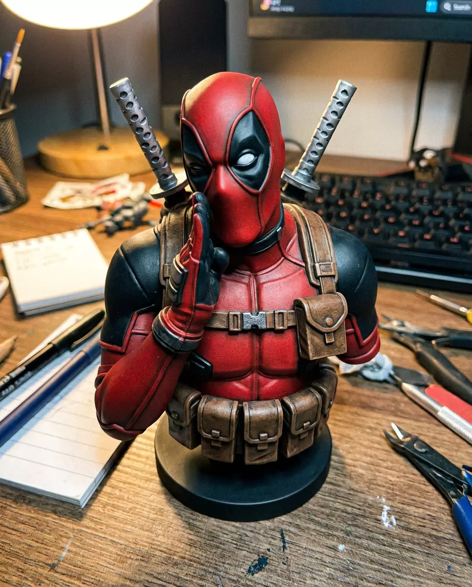 Deadpool Shhh Bust High Detail Marvel Figure 3D print model
