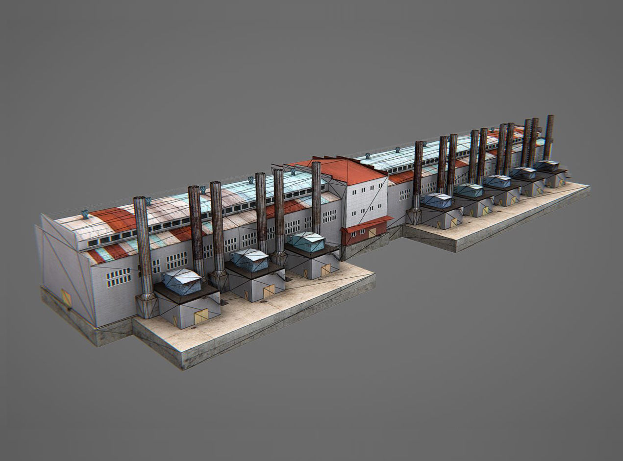 Factory 02 Low-poly 3D model_4