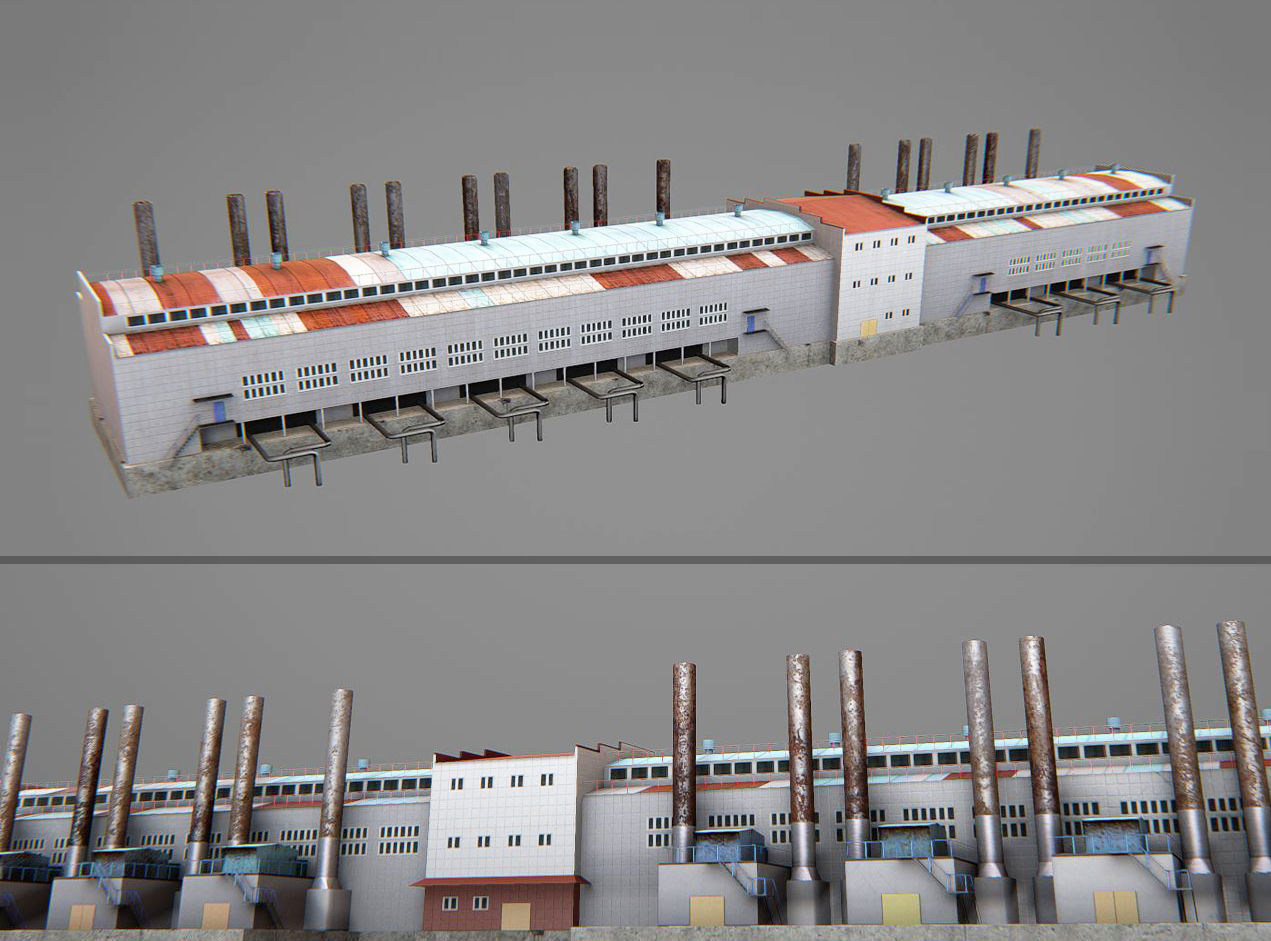 Factory 02 Low-poly 3D model_8