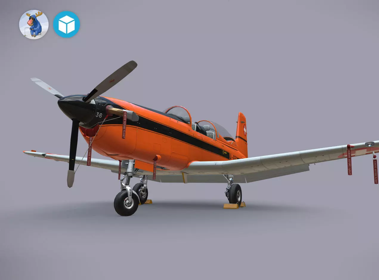 Pilatus PC-7 Mk-I SAFOrange Low-poly 3D model