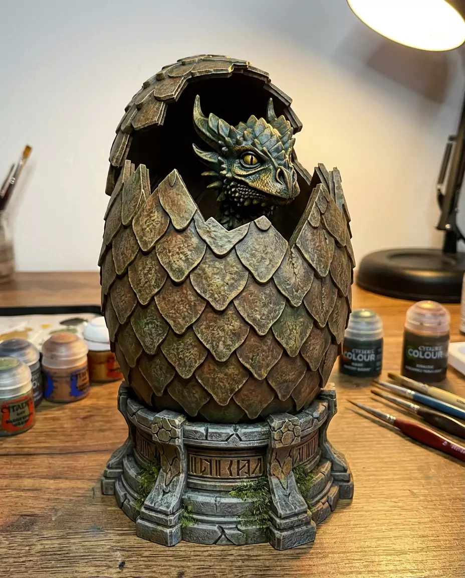 Baby Dragon Hatching from Egg Fantasy Wyvern Statue 3D print model