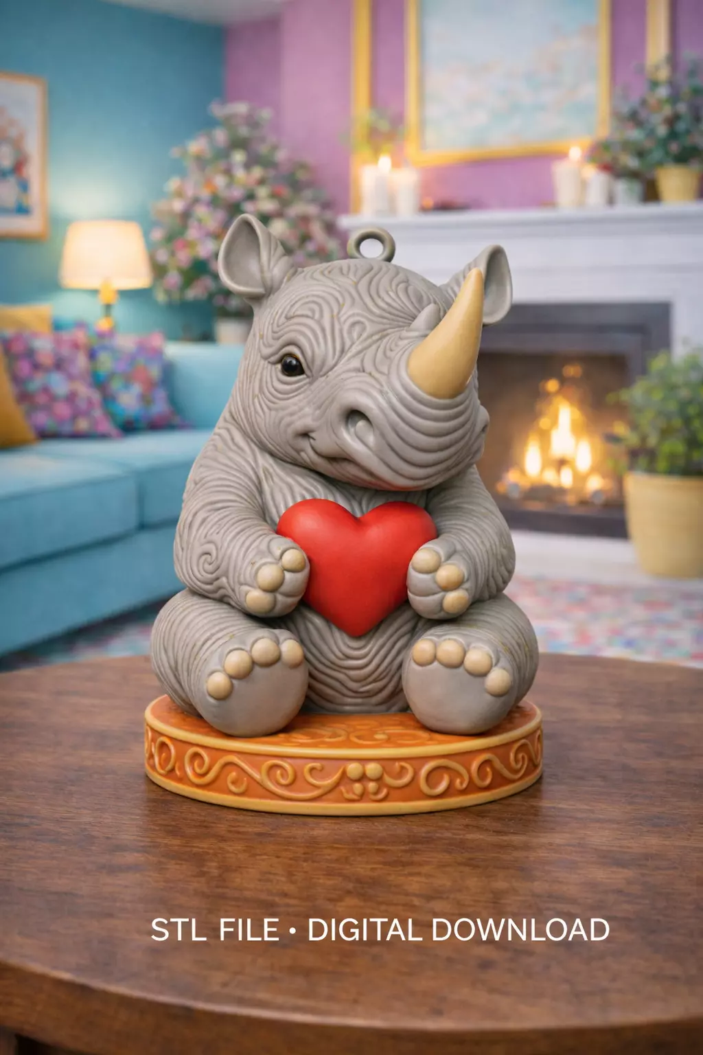 Cute Rhino with Heart - Rhino pendant - STL 3D print model