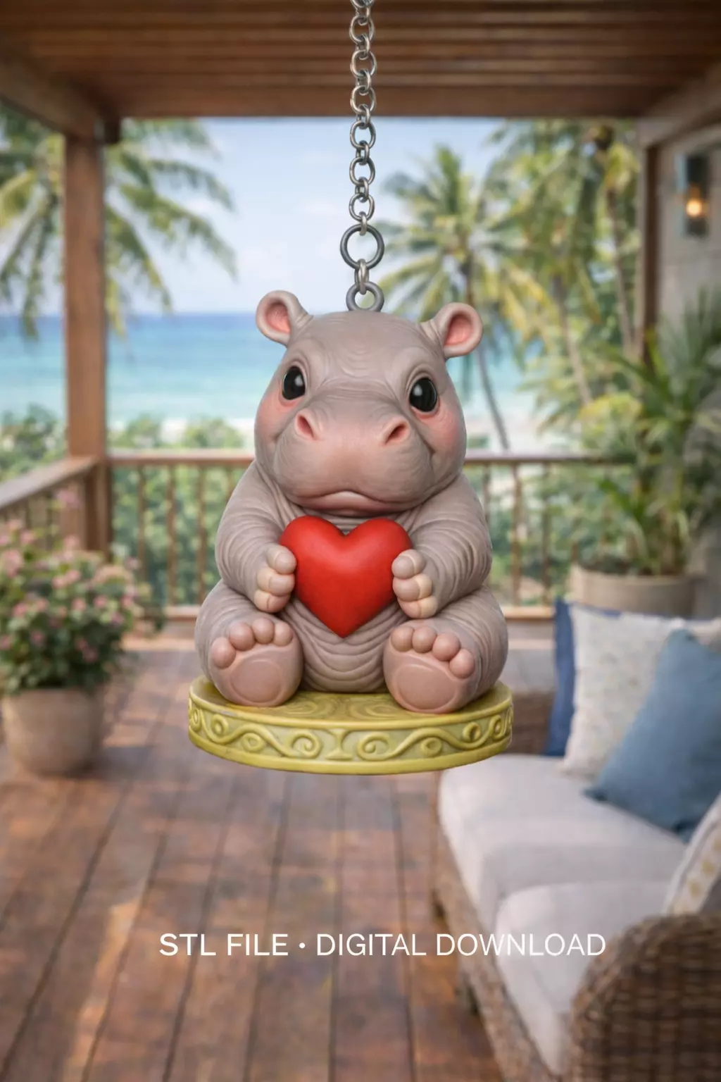 Hippo Figurine - Valentine Heart Pendant 3D print model