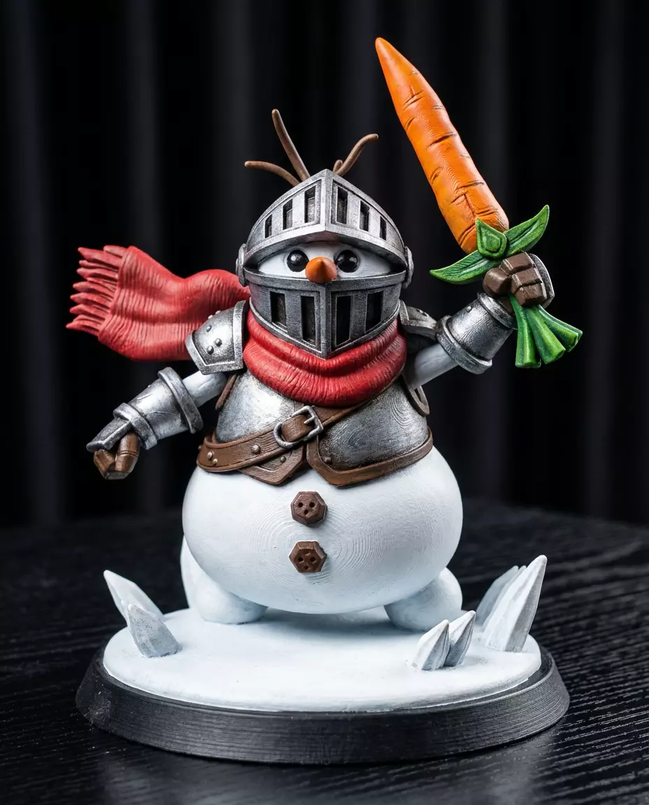 Medieval Snowman Knight Statue Winter Warrior Holiday Decor 3D print model