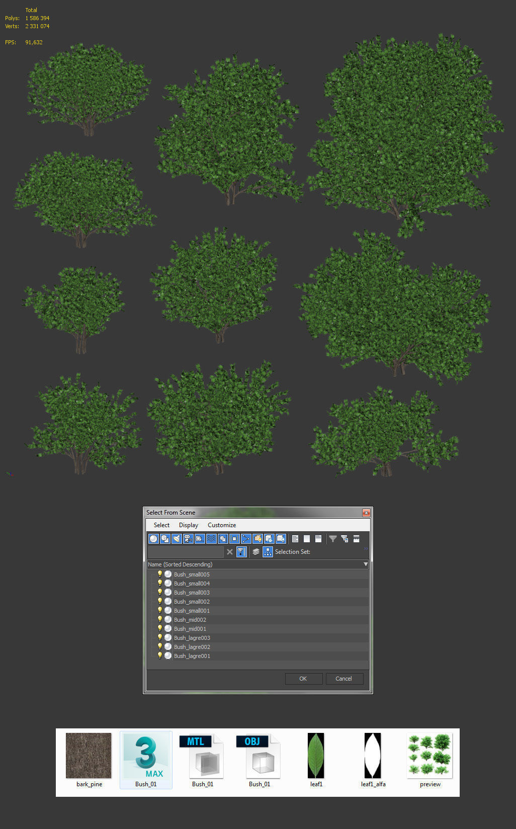 Set deciduous shrubs 10 species 3D model_2