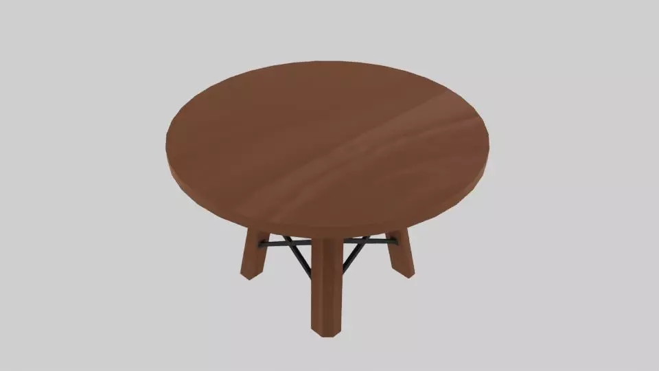 Round Wooden Dining Table with Metal Bracing Low-poly 3D model