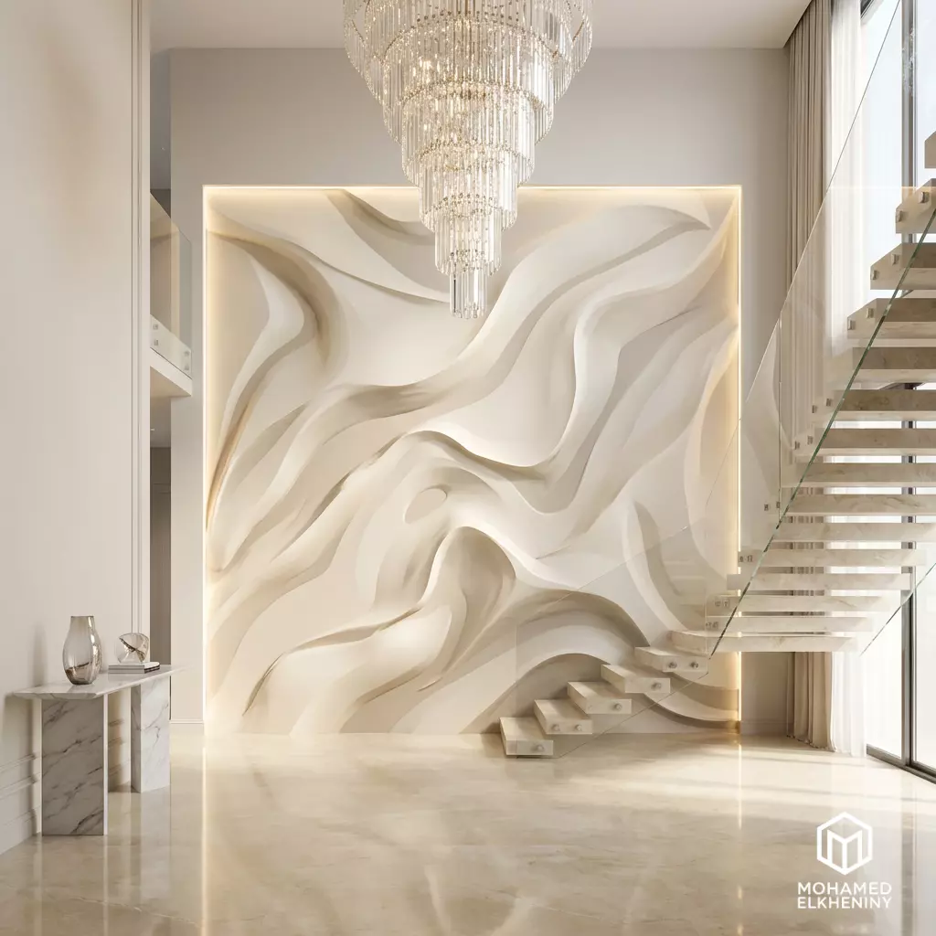 Modern Wave Relief Panel Wall Decor Set STL Mural CNC 367 3D model