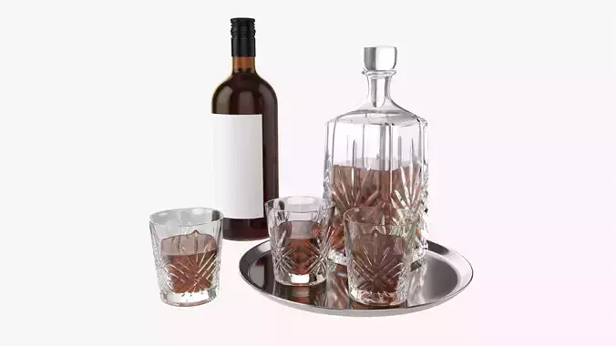 Whiskey Set on Tray Decanter Bottle and Glasses