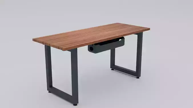 Wooden Computer Desk Low-poly 3D model