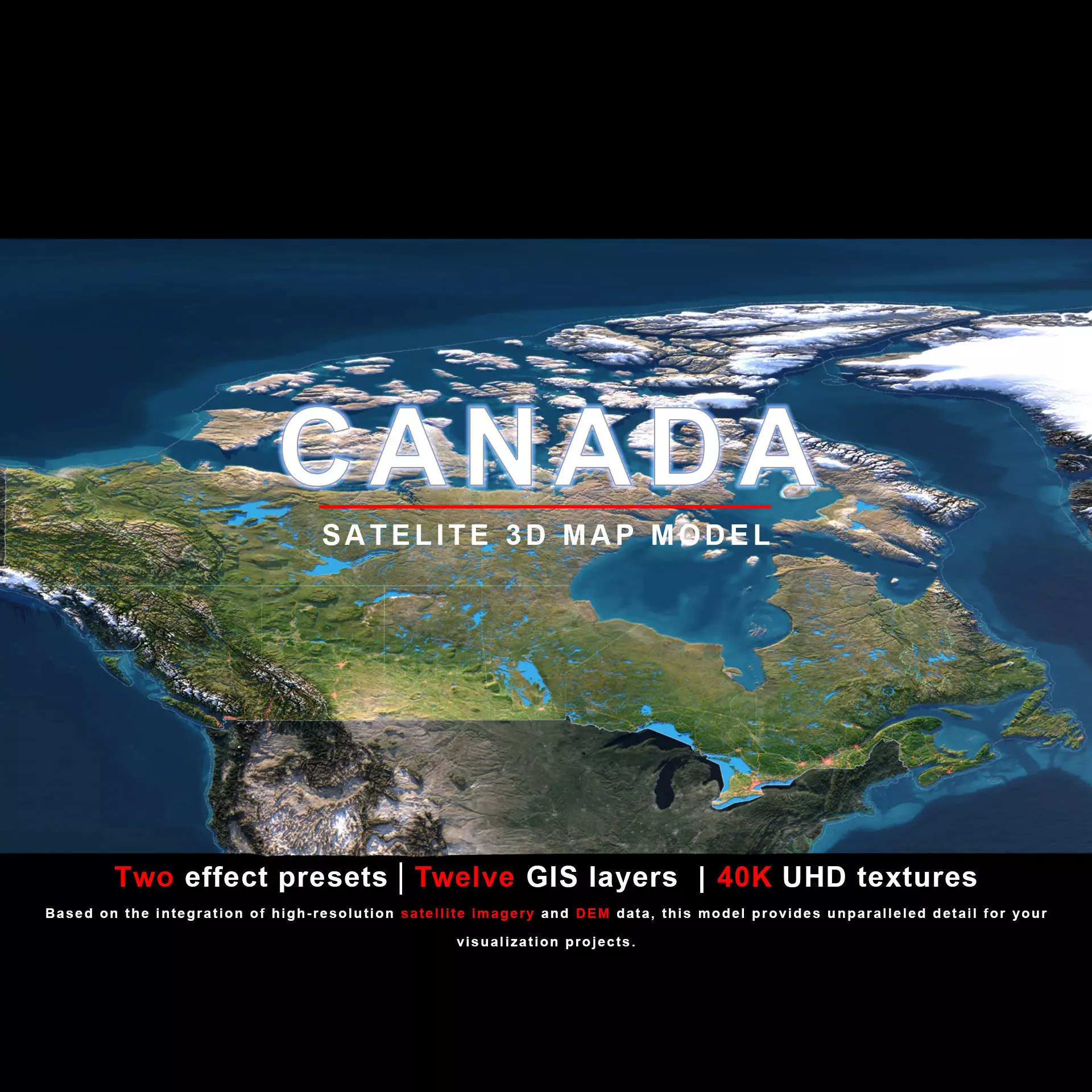 Canada Map - 40K Realistic Satellite Terrain - Elevation 3D model