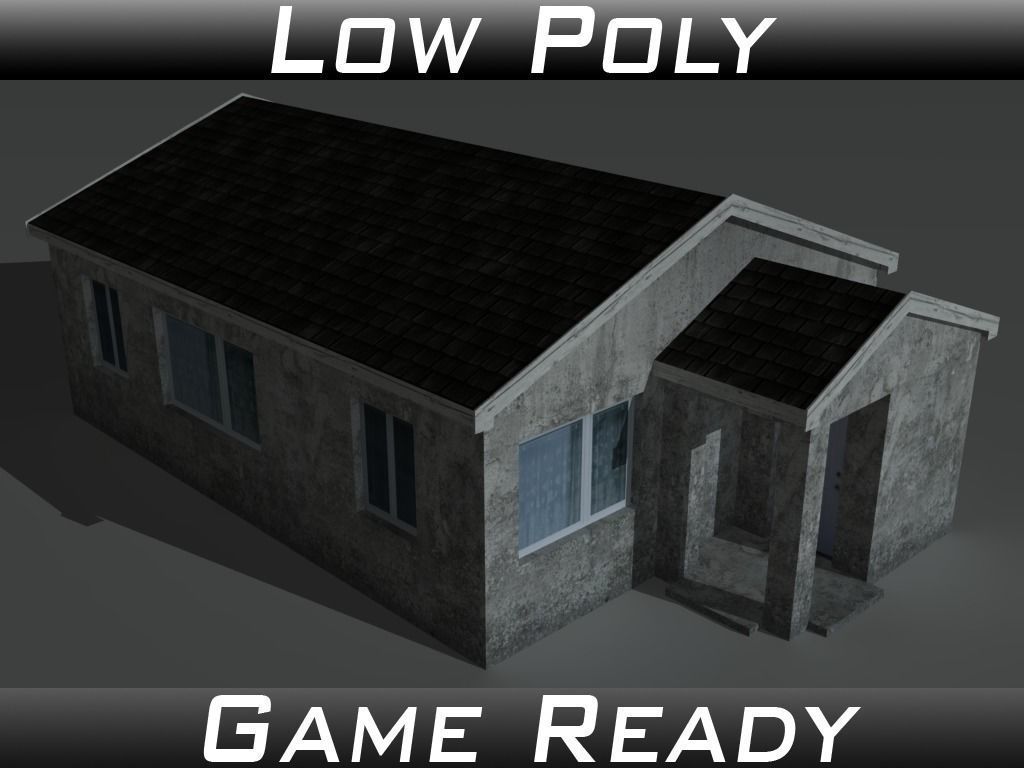 House 2 with roof Low-poly 3D model_0