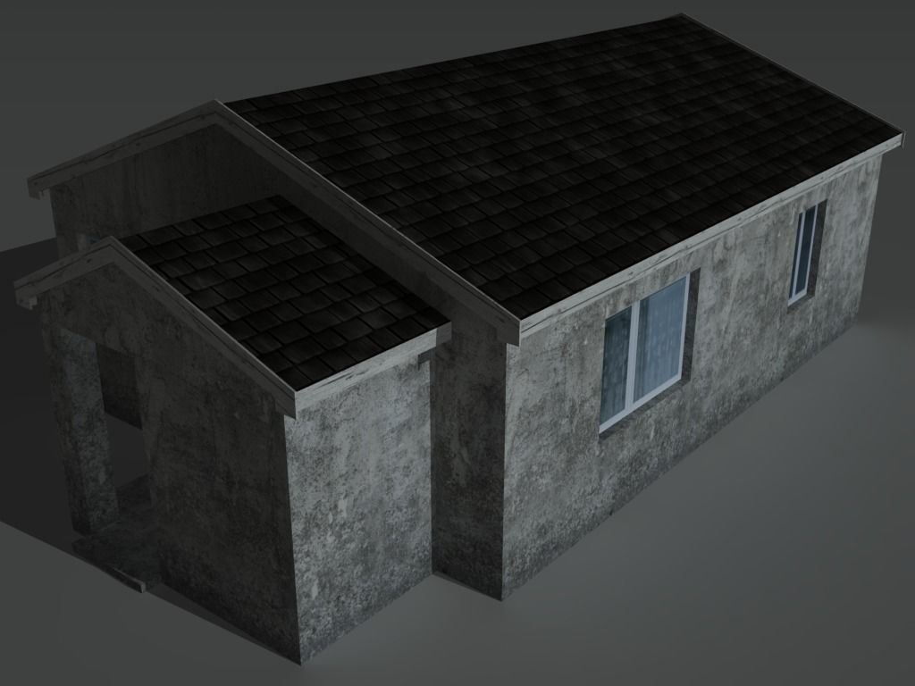 House 2 with roof Low-poly 3D model_2