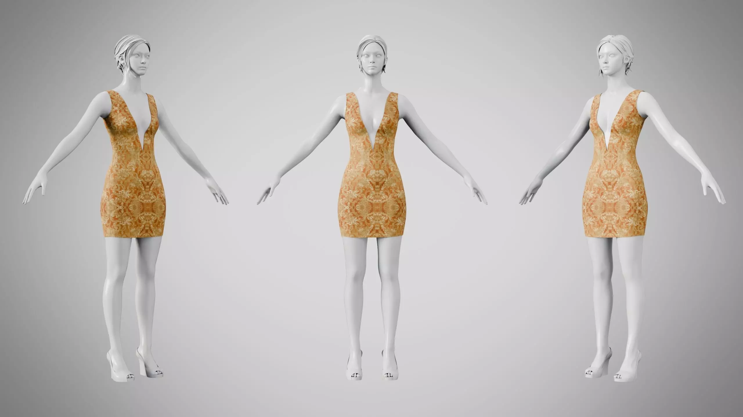 Dress 34 Amber Bloom Brocade Low-poly 3D model