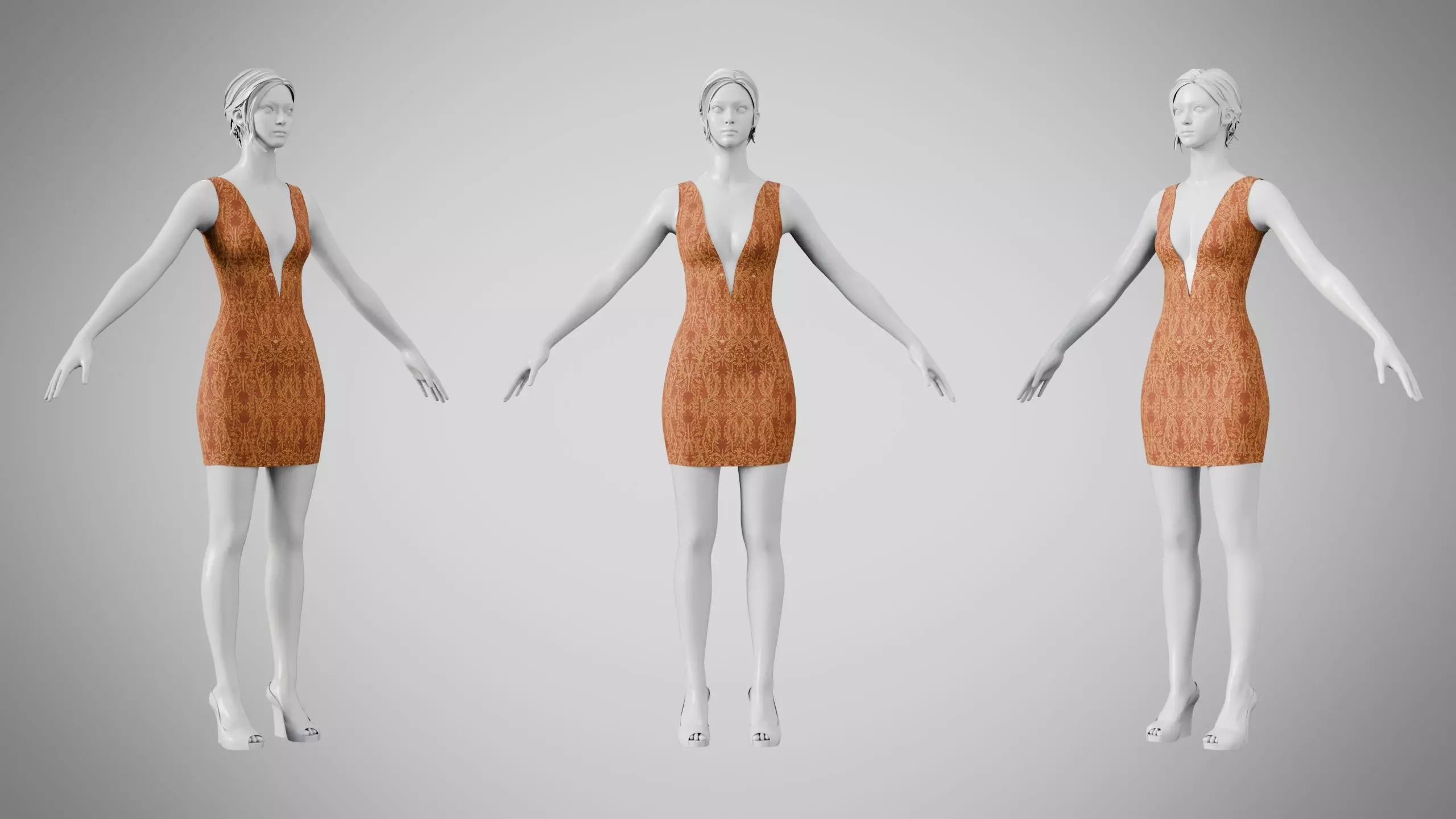 Dress 34 Amber Thread Brocade Low-poly 3D model