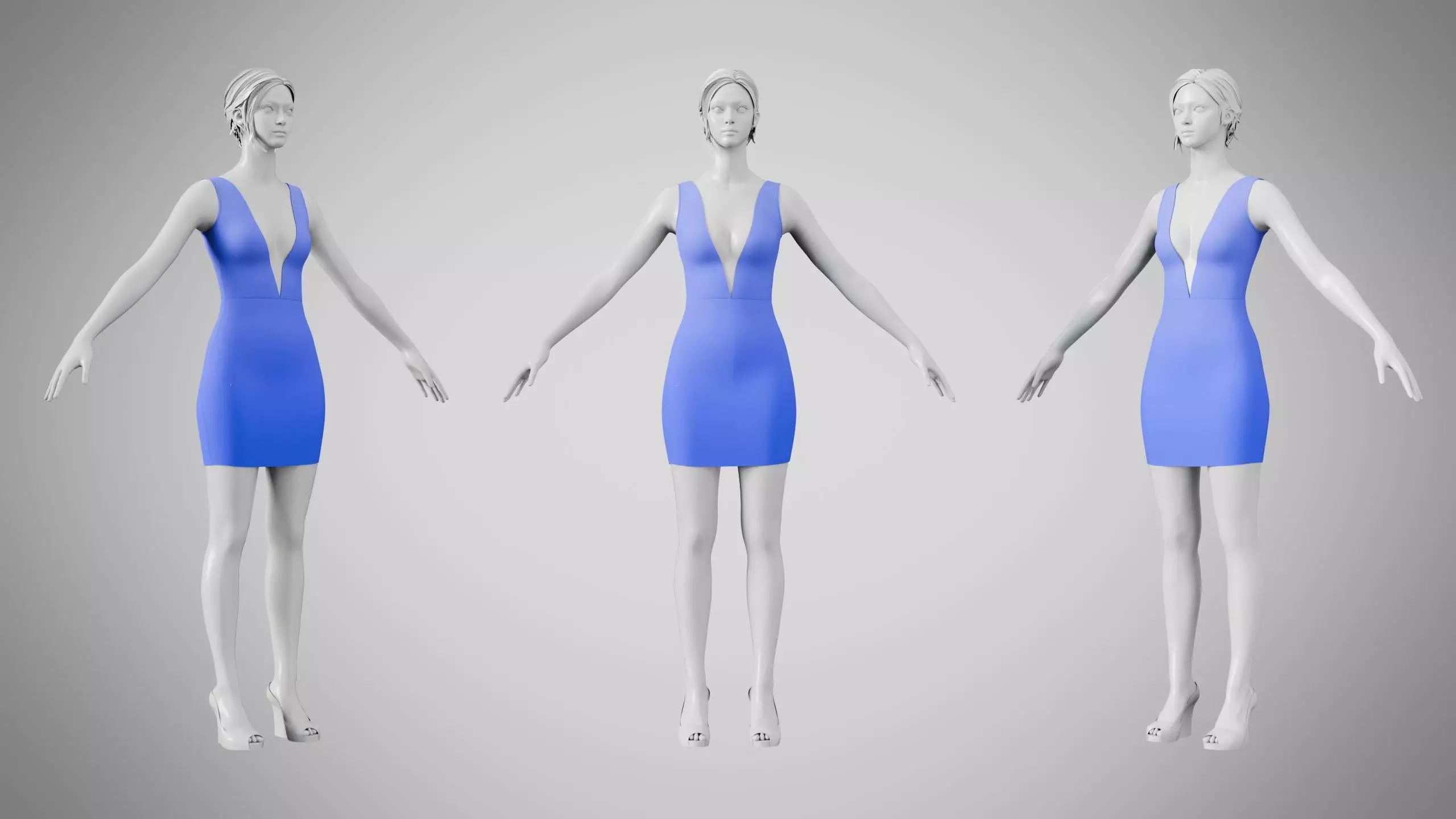 Dress 34 Very Light Blue Low-poly 3D model