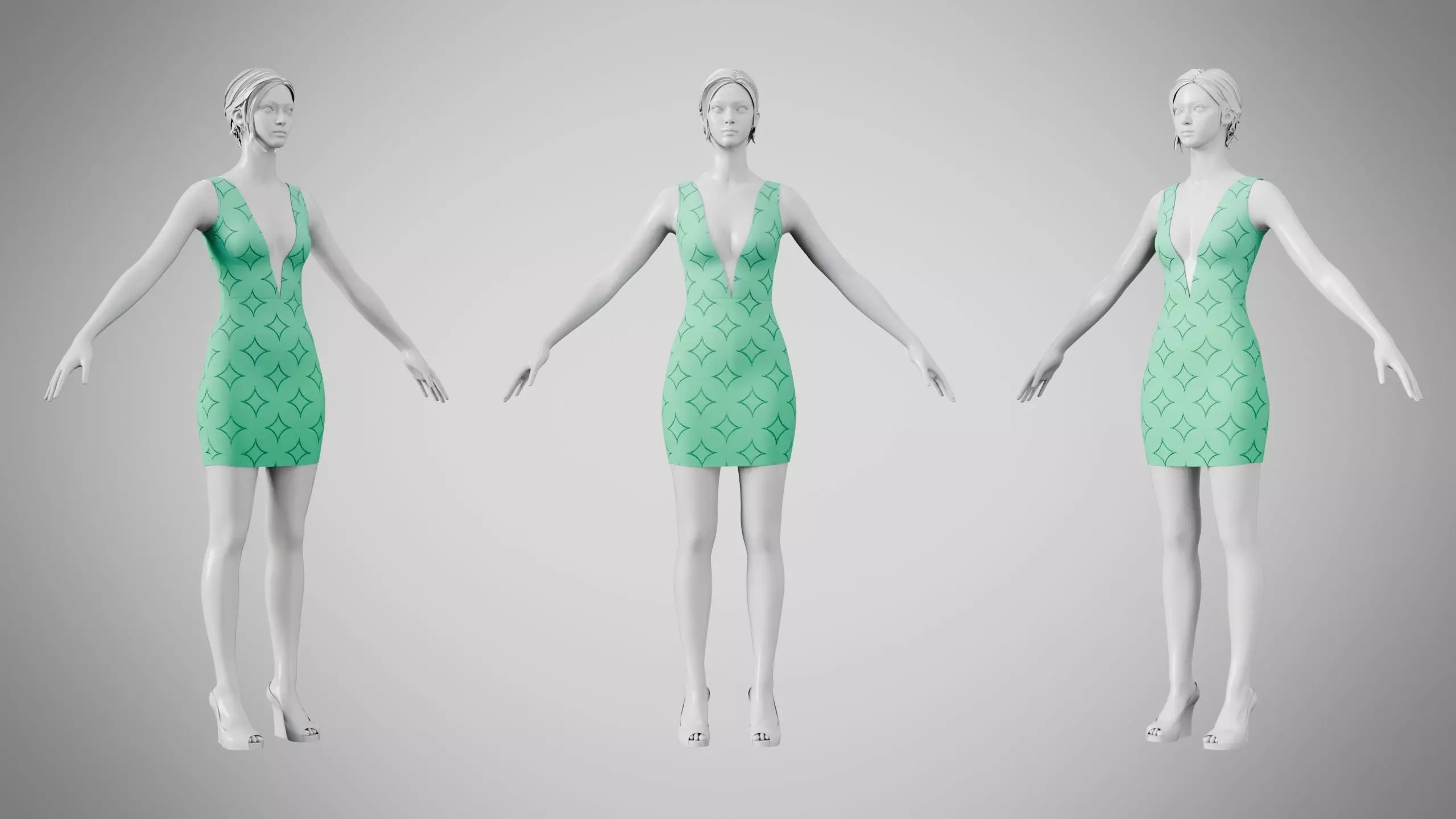 Dress 34 Medium Aquamarine With Design Low-poly 3D model