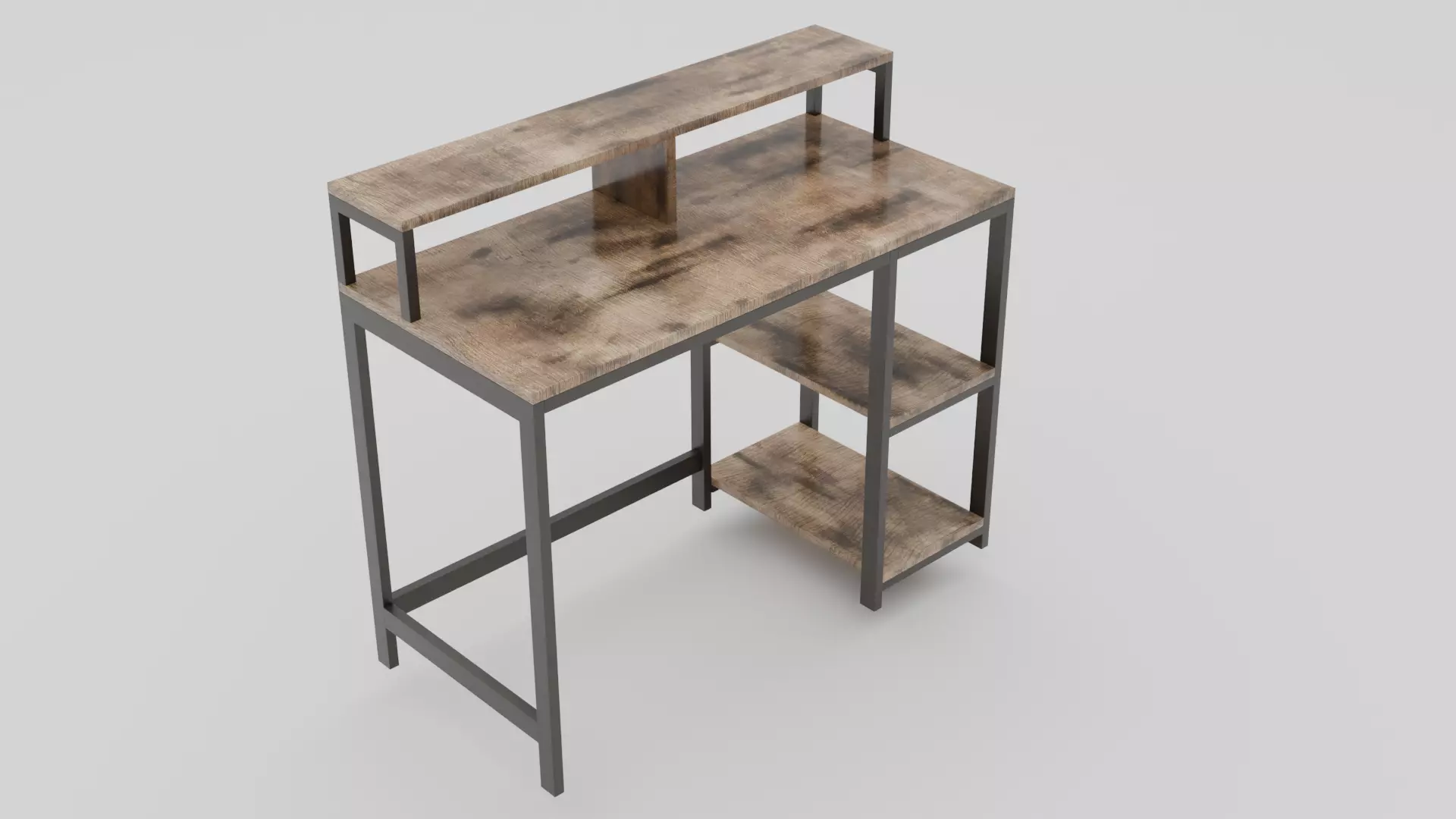 Wooden Computer Table Low-poly 3D model