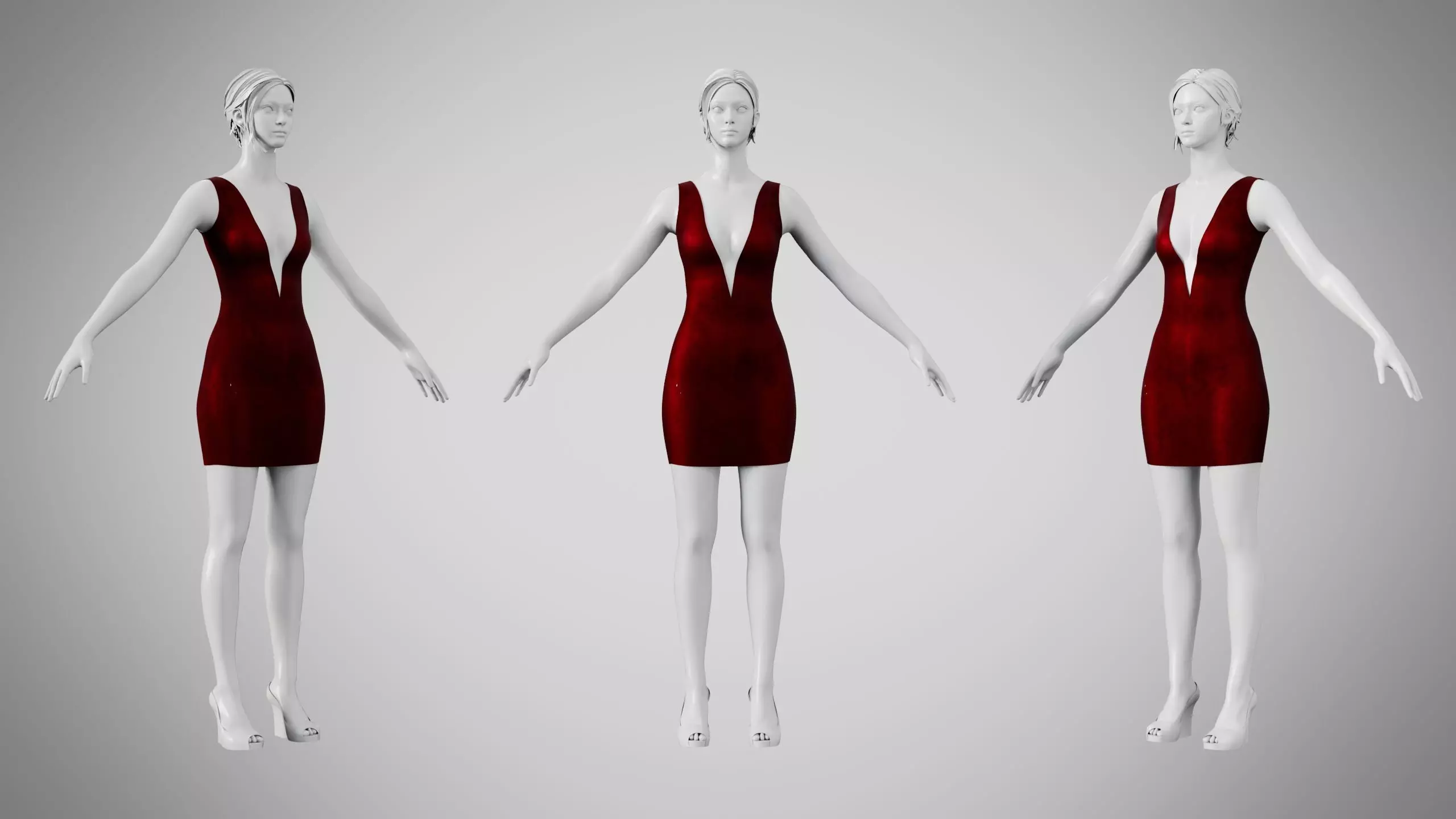 Dress 34 Burgundy Velvet Low-poly 3D model