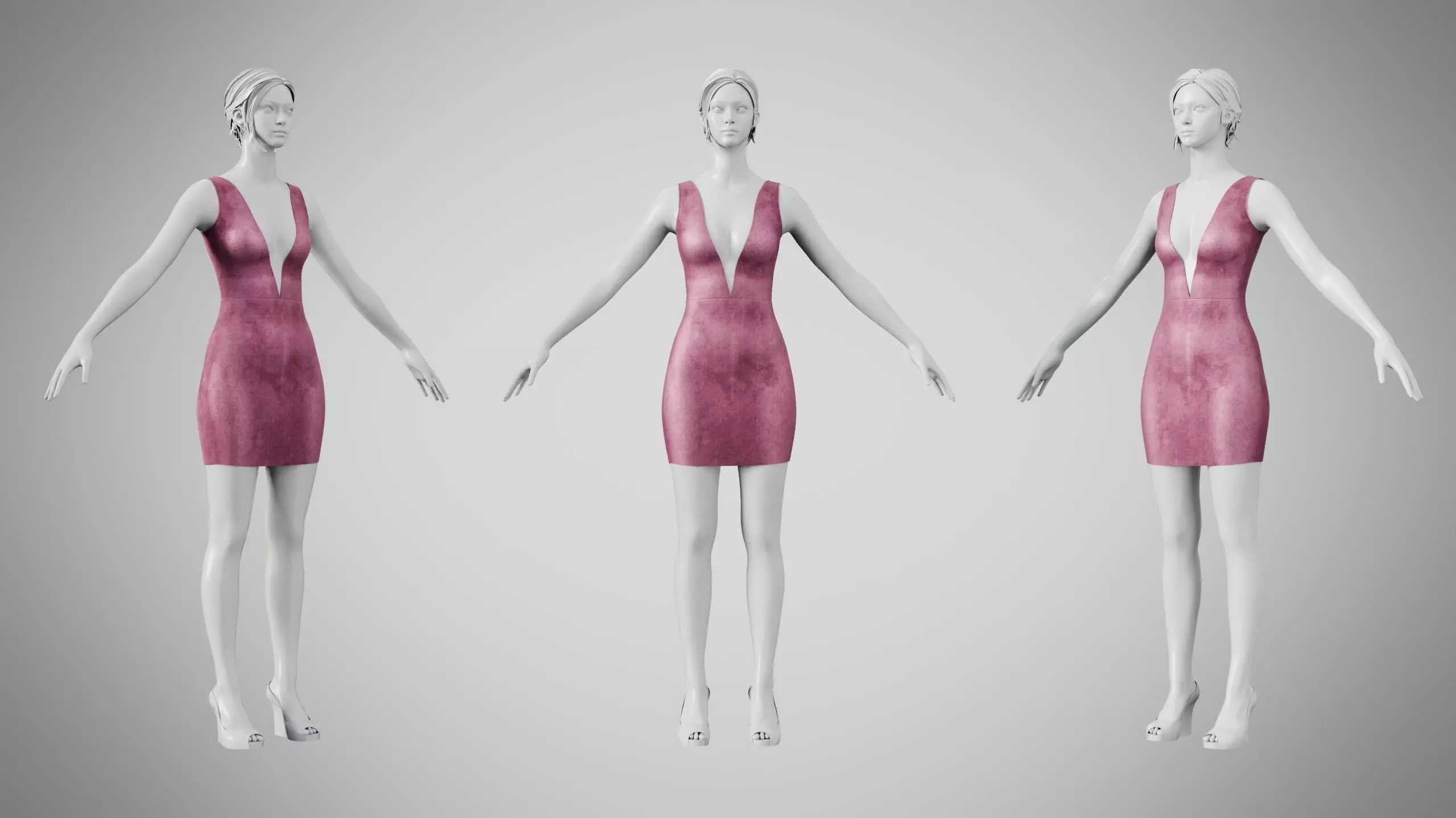 Dress 34 Dusty Rose Velvet Low-poly 3D model
